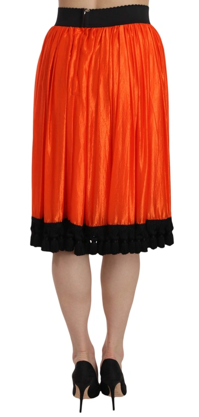Shop Dolce & Gabbana High-waist Black &amp; Orange Knee-length Women's Skirt