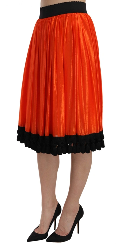 Shop Dolce & Gabbana High-waist Black &amp; Orange Knee-length Women's Skirt