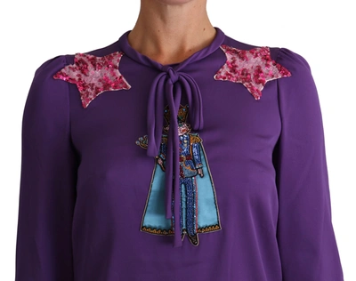 Shop Dolce & Gabbana Enchanted Purple Silk Crystal Women's Blouse