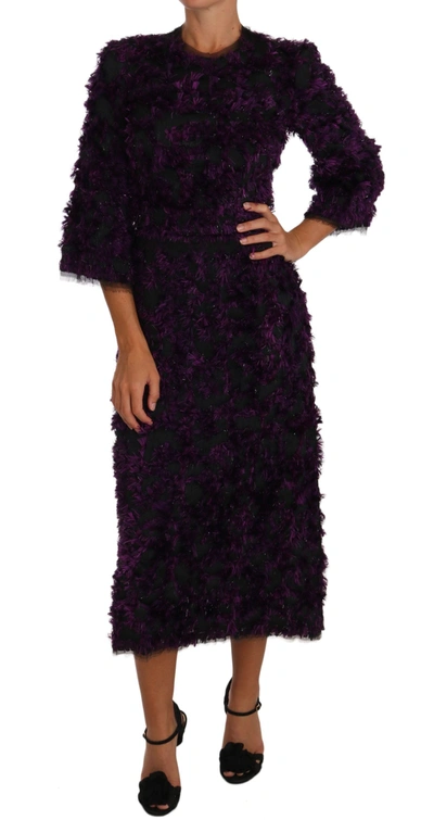 Shop Dolce & Gabbana Purple Fringe Midi Sheath Women's Dress