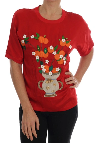 Shop Dolce & Gabbana Red Silk Orange Vase Crystal Women's Top
