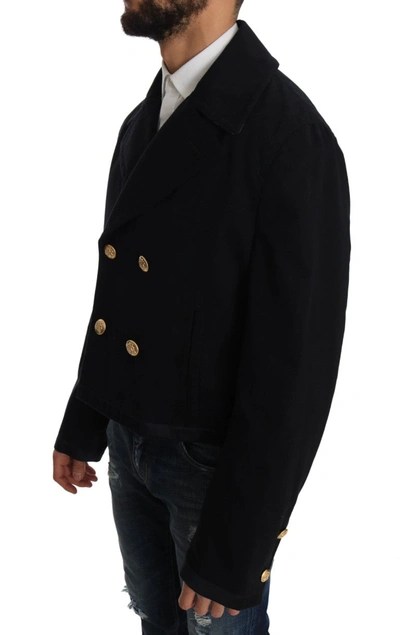 Shop Dolce & Gabbana Trench Blue Cotton Stretch Jacket Men's Coat