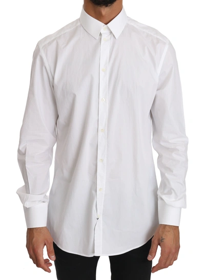 Shop Dolce & Gabbana White Cotton Gold Dress Men's Shirt
