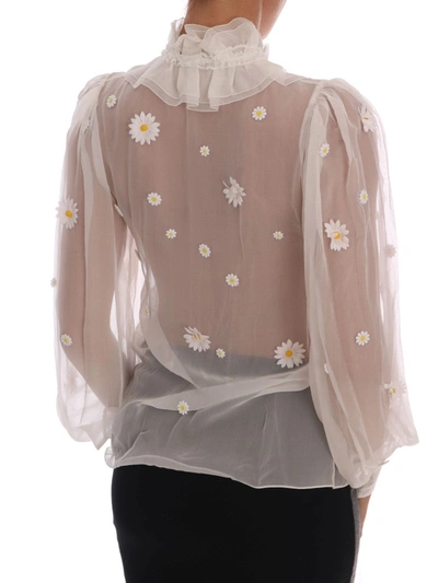 Shop Dolce & Gabbana White Daisy Applique Silk Women's Shirt