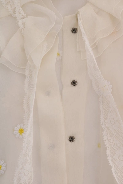 Shop Dolce & Gabbana White Daisy Applique Silk Women's Shirt