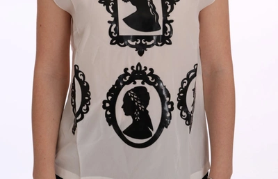 Shop Dolce & Gabbana White Silk Black Frame Women's Blouse