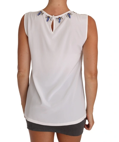 Shop Dolce & Gabbana White Silk Crystal Embellished Fly Women's T-shirt