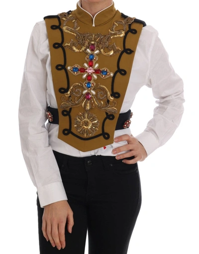 Shop Dolce & Gabbana Yellow Crystal Cross Vest Women's Jacket