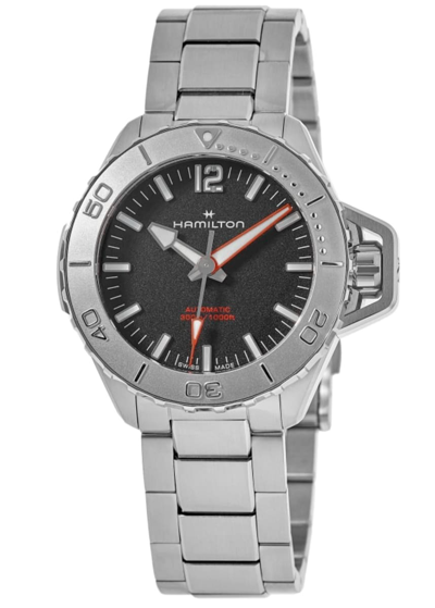 Shop Hamilton Automatic Black Dial Watch H77485130 In Black / Grey / Khaki / Navy / Orange