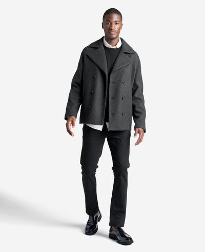 Shop Kenneth Cole Woven Double-breasted Peacoat In Charcoal