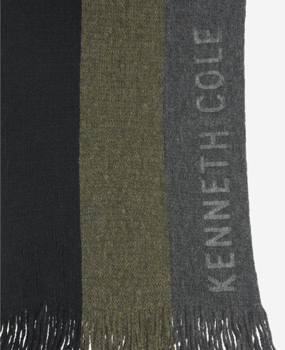 Shop Kenneth Cole Striped Scarf With Sherpa-lined Beanie Set In Olive