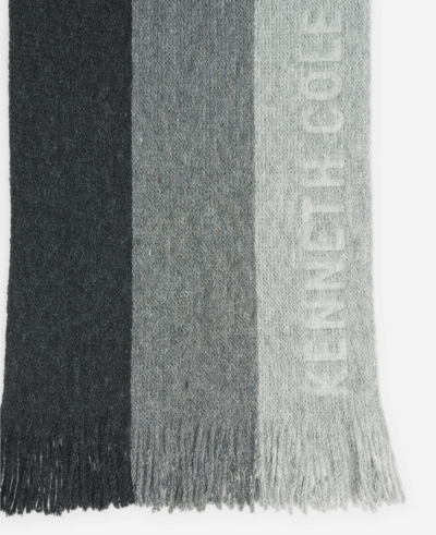 Shop Kenneth Cole Striped Scarf With Sherpa-lined Beanie Set In Charcoal