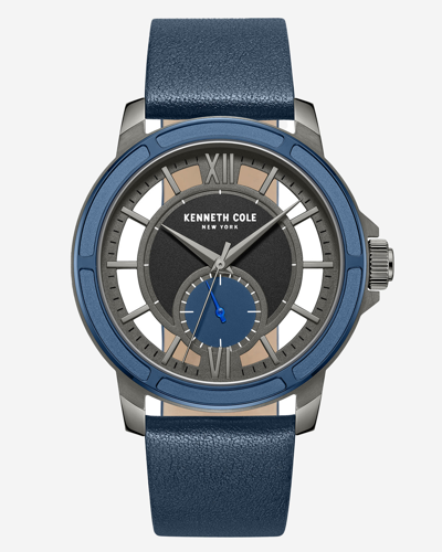 Shop Kenneth Cole New York Transparency Blue Leather Watch In Blue Dark
