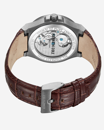 Shop Kenneth Cole New York Automatic Gunmetal Watch With Brown Leather Strap