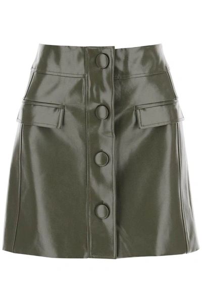 Shop Mvp Wardrobe Montenapoleone Mini Skirt In Coated Cotton In Green
