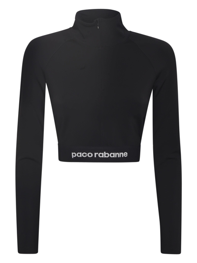 Shop Paco Rabanne Logo Cropped Sweater In Black