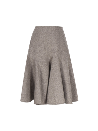 Shop Bottega Veneta A-line Skirt In Wool Flannel In Riverbed Melange