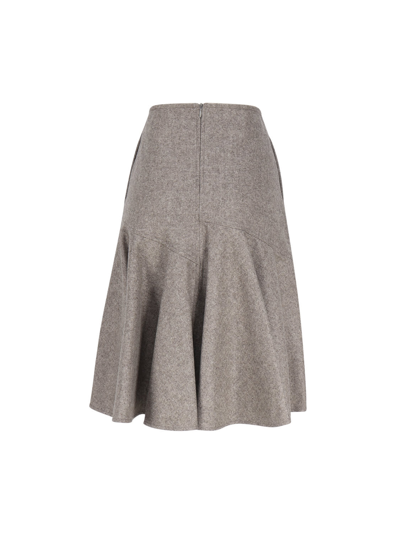 Shop Bottega Veneta A-line Skirt In Wool Flannel In Riverbed Melange