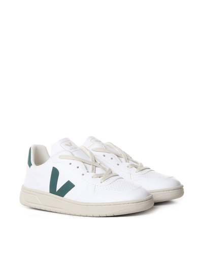 Shop Veja V-10 Sneakers In White, Green