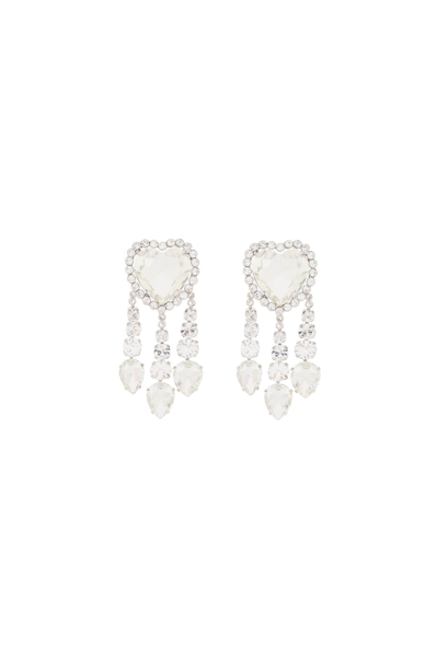 Shop Alessandra Rich Heart Earrings With Pendants In Crystal Silver (silver)