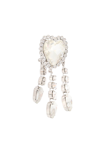 Shop Alessandra Rich Heart Earrings With Pendants In Crystal Silver (silver)