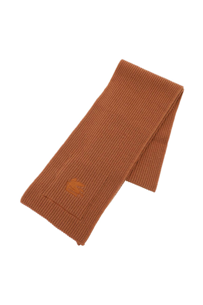 Shop Etro Ribbed Wool Scarf In Beige (brown)