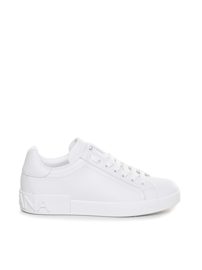 Shop Dolce & Gabbana Portofino Sneakers In Calfskin In Bianco