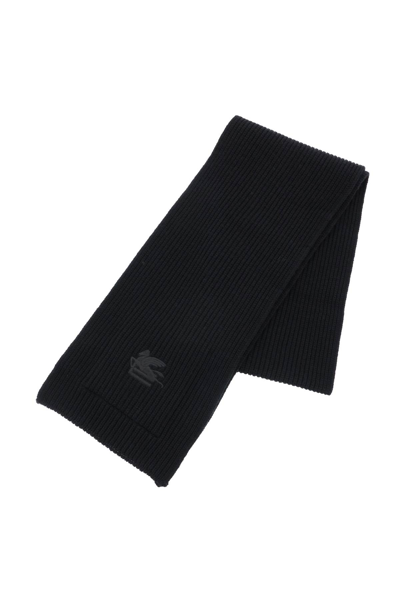 Shop Etro Ribbed Wool Scarf In Black (black)