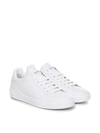 Shop Dolce & Gabbana Portofino Sneakers In Calfskin In Bianco