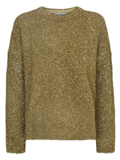 Shop Rabanne Glittery Knitted Sweater In Gold