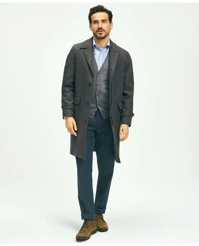 Brooks Brothers Wool Blend Balmacaan Guncheck Coat In Dark Brown