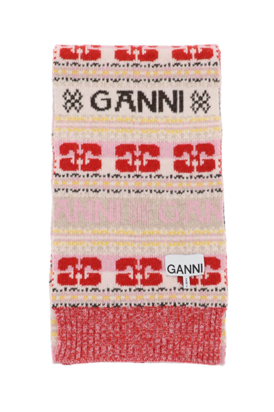 Shop Ganni Graphic Logo Scarf In Multicolour