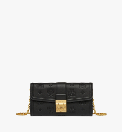 Shop Mcm Tracy Chain Wallet In Embossed Monogram Leather In Black
