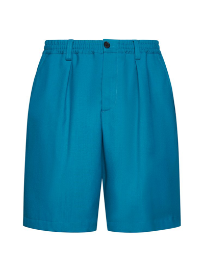 Shop Marni Pleated Elasticated Waist Shorts In Blue