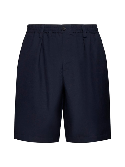 Shop Marni Pleated Elasticated Waist Shorts In Navy