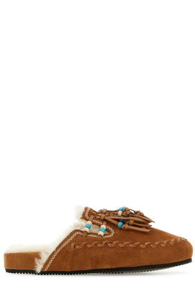 Shop Alanui The Journey Fringed Slip In Brown