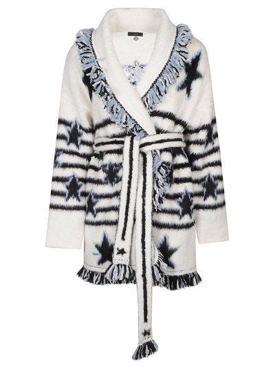 Shop Alanui By The Stars Jacquard Fringed Cardigan In White