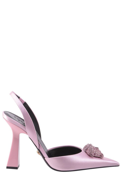 Shop Versace La Medusa Pointed Toe Pumps In Pink