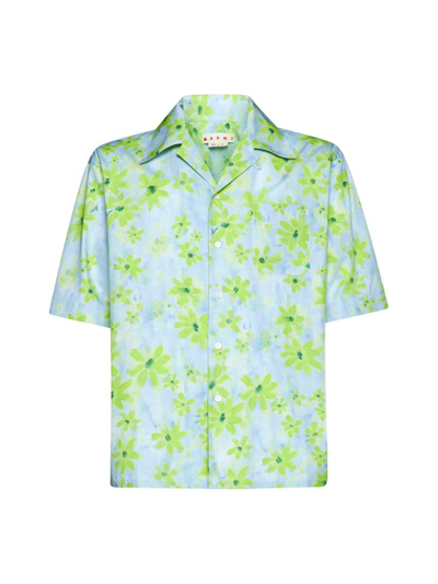 Shop Marni Floral Print Short Sleeved Shirt In Multi