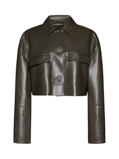 Shop Nanushka Cropped Leather Jacket In Black
