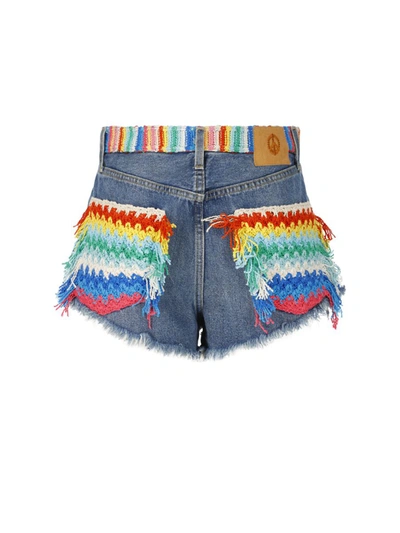 Alanui Crochet Applique Denim Honolulu Wash Blue Shorts