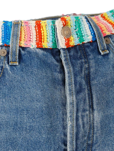 Alanui Crochet Applique Denim Honolulu Wash Blue Shorts