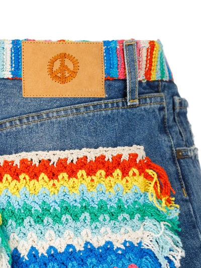 Alanui Crochet Applique Denim Honolulu Wash Blue Shorts