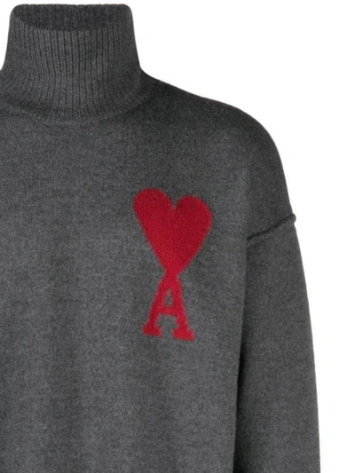 Shop Ami Alexandre Mattiussi Ami Sweaters In Heather/grey/re