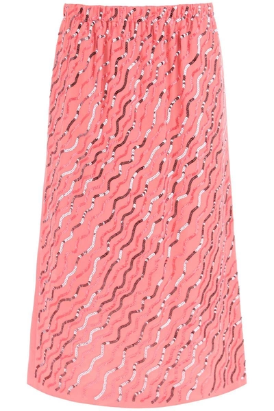 Shop Marni Sequined Satin Midi Skirt In Pink