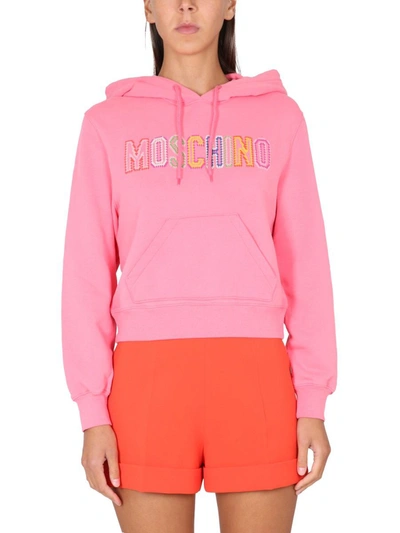 Shop Moschino Logo Crochet Sweatshirt In Pink