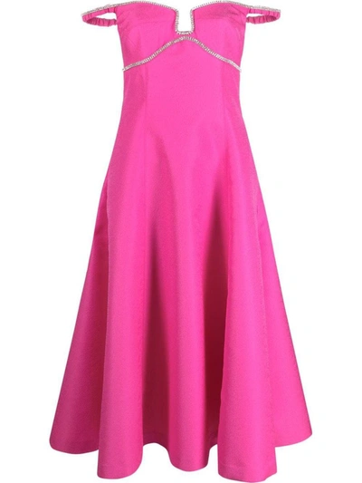 Shop Self-portrait Textured Midi Dress Clothing In Pink &amp; Purple
