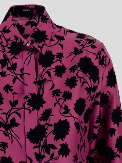 Shop Versace Shirts In Waterlily+black