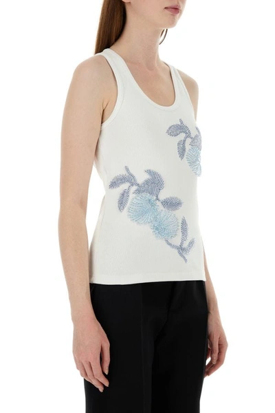 Bottega Veneta Ribbed Cotton Tank Top With Beaded Embroidery In White