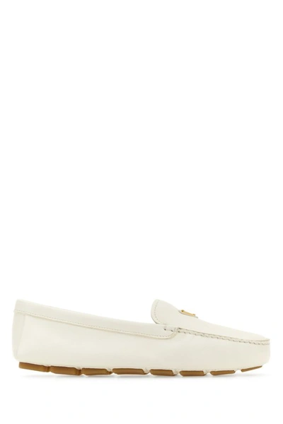 Shop Prada Woman Ivory Leather Loafers In Multicolor